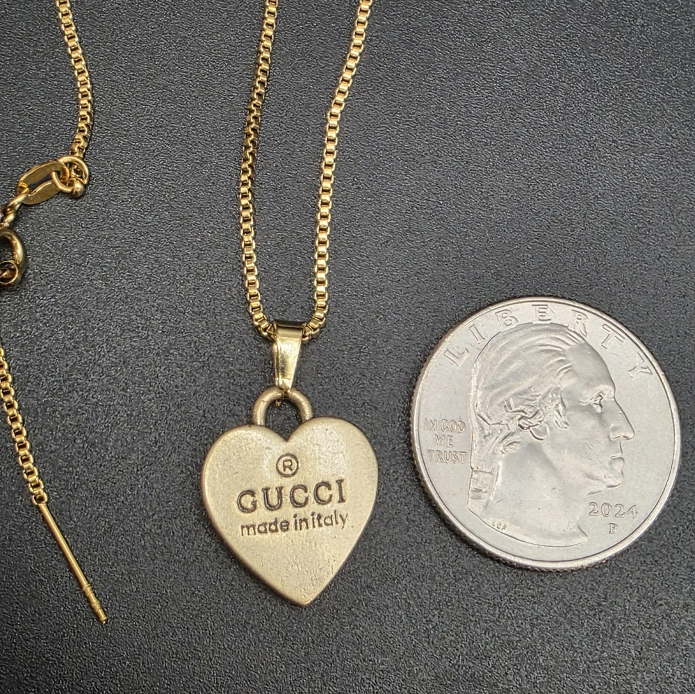 Gucci Gold Heart Pendant Necklace. Stainless Steel 18KT PVD Waterproof Chain.